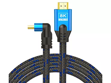 Kabel HDMI v2.1, kątowy, 3m SAVIO CL-148  miedź, oplot bawełniany, metalowe wtyczki