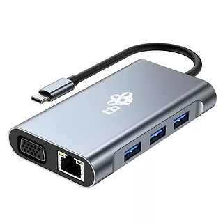 TB Adapter USB C 8w1 HDMIx2 USB VGA RJ45 PD