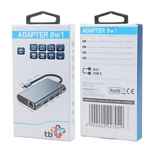 TB Adapter USB C 8w1 HDMIx2 USB VGA RJ45 PD