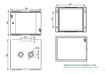 Extralink Szafa rack PREMIUM 9U 600x600 czarna beznarzędziowy montaż, montowana na ścianie