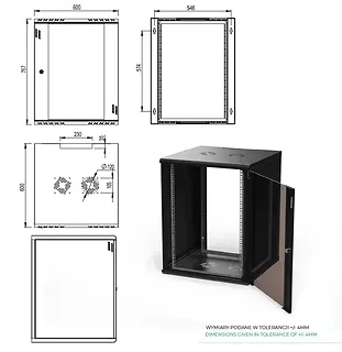 Extralink Szafa rack PREMIUM 15U 600x600 czarna beznarzędziowy montaż, montowana na ścianie