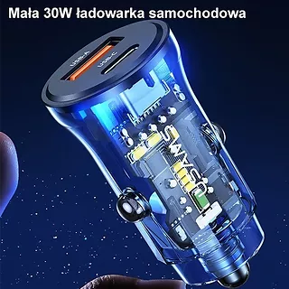 USAMS Ładowarka samochodowa 30W 1xUSB+1xUSB-C fast charge Niebieska