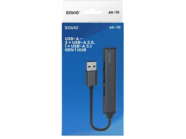 HUB USB-A SAVIO AK-70 - 3 x USB-A 2.0, 1 x USB-A 3.1 Gen 1, szary