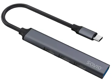 HUB USB-C SAVIO AK-71 - 3 x USB-A 2.0, 1 x USB-A 3.1 Gen 1, szary