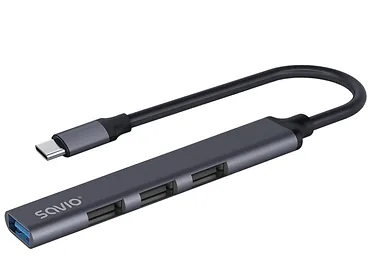 HUB USB-C SAVIO AK-71 - 3 x USB-A 2.0, 1 x USB-A 3.1 Gen 1, szary