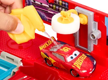 Mattel Pojazdy Auta Mobilny lakiernik Samochód z otwieraną naczepą