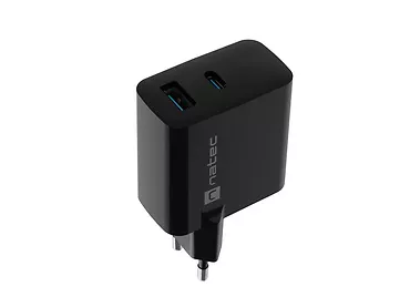 Natec Ładowarka sieciowa Ribera GAN 1X USB-A + 1X USB-C 45W Czarna