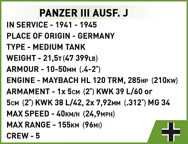 Cobi Klocki Klocki Historical Collection WWII Panzer III Ausf. J 590 klock&oacute;w