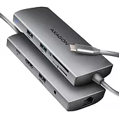 AXAGON Hub HMC-8HLSA USB-C 3.2 Gen 1 hub, 3x USB-A + 4K/30Hz HDMI + SD/mic roSD, GLAN, Audio, PD 100W, 20cm USB-C kabel
