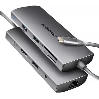 AXAGON Hub HMC-8HLSA USB-C 3.2 Gen 1 hub, 3x USB-A + 4K/30Hz HDMI + SD/mic roSD, GLAN, Audio, PD 100W, 20cm USB-C kabel