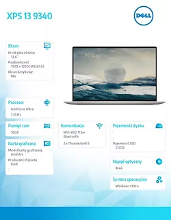 Dell Notebook XPS 13 9340/Ultra 5 125H/16GB/512GB SSD/13.4 FHD+ AntiGlare/Arc/WLAN + BT/Backlit Kb/3 Cell/W11Pro