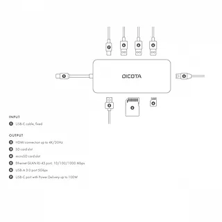 DICOTA Hub USB-C 8 w 1 Multi Hub 4K PD 100W