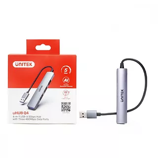 Unitek Hub USB-A; 3x USB-A 2.0; 1x USB-A 5 Gbps Aluminiowy