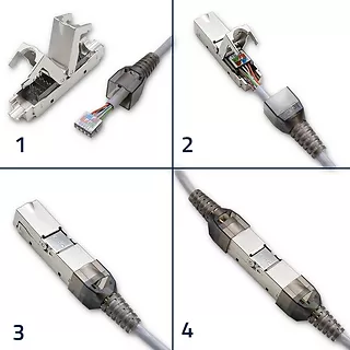 Qoltec Wtyk RJ45 beznarzędziowy STP | CAT6A | JACK PIN | T568B | T568A