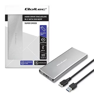 Qoltec Obudowa | kieszeń na dysk M.2 SSD | SATA | NGFF | USB 3.0 | Superspeed 5Gb/s | 2TB | Srebrna