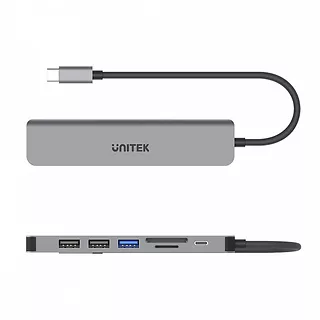 Unitek HUB USB-C 7w1 Aluminium PD 100W ; 5 Gbps ; HDMI 4K