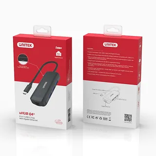 Unitek Hub USB-C Aktywny; 3x USB-A 5Gbps; RJ-45 1Gbps