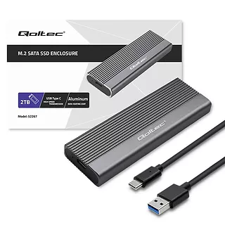 Qoltec Obudowa | kieszeń na dysk SSD M.2 | SATA | NGFF | USB-C | Super  speed 6Gb/s | 2TB | Szara