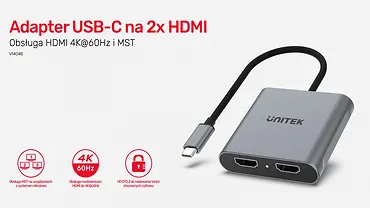 Unitek Adapter USB-C - 2x HDMI 2.0;  4K MST; M/F