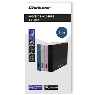 Qoltec Obudowa | Kieszeń na dysk SSD HDD 2.5" | SATA | USB 3.0 | Super  speed 5Gb/s | 2TB | Niebieskia