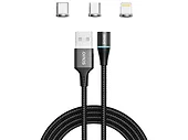 Kabel magnetyczny SAVIO CL-152 USB - USB Typ C, Micro i Lightning, 1m oplot czarny