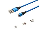 Kabel magnetyczny SAVIO CL-154 USB - USB Typ C, Micro i Lightning, 1m oplot niebieski