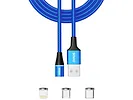 Kabel magnetyczny SAVIO CL-154 USB - USB Typ C, Micro i Lightning, 1m oplot niebieski