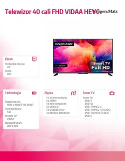 Kruger & Matz  Telewizor 40 cali FHD VIDAA HEVC