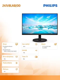 Philips Monitor 241V8LAB 23.8 cala VA 100Hz HDMI Głośniki