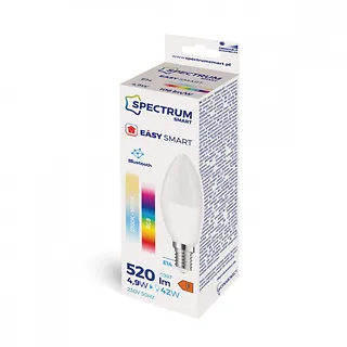 SPECTRUM SMART Żar&oacute;wka EASY SMART Bluetooth Mesh świecowa E14 4,9W RGBW+CCT+DIM