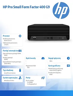 HP Inc. Komputer stacjonarny Pro Small Form Factor 400 G9 i7-13700 1TB/32GB/DVD/W11P  6U4Y4EA