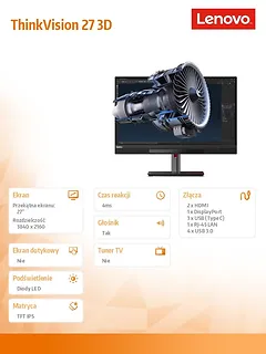 Lenovo Monitor ThinkVision 3D 27 cali WLED 63F1UAT3EU