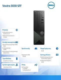 Dell Komputer Vostro 3030 SFF Win11Pro i7-14700/8GB/512GB SSD/Intel UHD770/WLAN+BT/Kb/Mouse/3YPS
