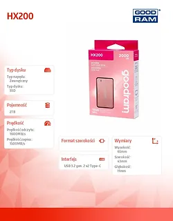 GOODRAM Dysk SSD HX200 2TB USB-C+A 1600/1500MB/S r&oacute;żowe złoto