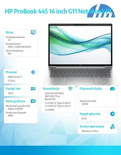 HP Inc. Notebook ProBook 445 G11 Ryzen 7 7735U 512GB/16GB/W11P/14.0 A38DSET