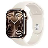 Apple Watch Series 10 GPS + Cellular, koperta 46 mm z tytanu w kolorze złotym z paskiem sportowym w kolorze księżycowej poświaty - rozmiar M/L