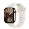 Apple Watch Series 10 GPS + Cellular, koperta 42 mm z tytanu w kolorze złotym z paskiem sportowym w kolorze księżycowej poświaty - rozmiar M/L