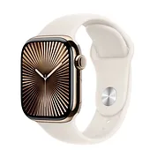Apple Watch Series 10 GPS + Cellular, koperta 42 mm z tytanu w kolorze złotym z paskiem sportowym w kolorze księżycowej poświaty - rozmiar M/L