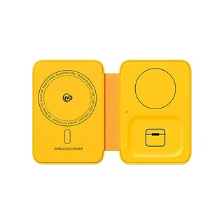 WEKOME Ładowarka bezprzewodowa 3w1 z MagSafe do iPhone, Apple Watch i AirPods + lusterko (Ż&oacute;łta)