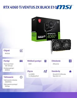 Karta graficzna MSI GeForce RTX 4060 Ti Ventus 2X Black E1 OC 8GB GDDR6