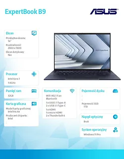 Asus Notebook ExpertBook B9 B9403CVAR-KM0682X 14 cali OLED 90Hz core 7 150U 32GB/1TB/W11 Pro