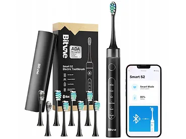 Szczoteczka soniczna do zębów z aplikacją oraz zestawem końcówek i etui Bitvae S2 Czarna