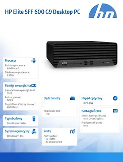HP Inc. Komputer Elite 600 SFF G9 i7-12700 1TB/32GB/W11P/DVD  6U4Q2EA
