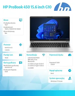 HP Inc. Notebook 450 G10 i5-1334U 16GB/512GB/15.6 cali FHD/Win11Home/ AD1G7ET