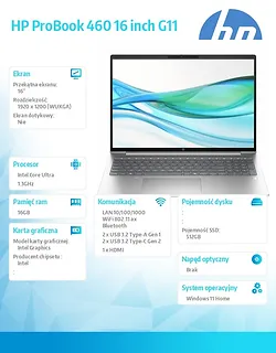 HP Inc. Notebook PB 460 G11 U5-125U 16GB/512GB/16 cali WUXGA/W11H/ AD1J5ET