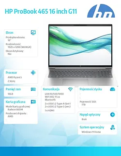 HP Inc. Notebook 465 G11 R5-7535U 16GB/1TB/16 cali WUXGA/Win11Home/ AD1J2ET