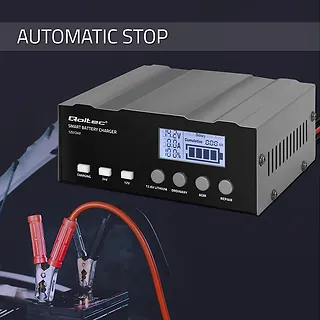 Qoltec Inteligentna mikroprocesorowa ładowarka 12V | 12.6V | 24V |Prostownik z funkcją naprawy do akumulatora AGM GEL LiFePO4 | LCD