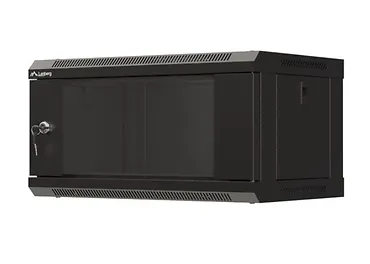 Lanberg Szafa instalacyjna rack wisząca 19" 4U 540x350 czarna drzwi   przeszklone ( flat pack)
