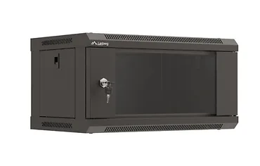Lanberg Szafa instalacyjna rack wisząca 19" 4U 540x350 czarna drzwi   przeszklone ( flat pack)
