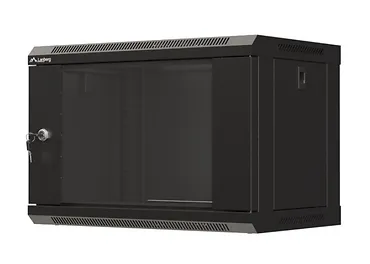 Lanberg Szafa instalacyjna rack wisząca 19" 6U 540x350 czarna drzwi  przeszklone ( flat pack)